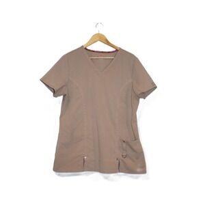 Dickies Scrub Top Women‎ Large Khaki Tan Xtreme Stretch V-Neck Pocket Medicine